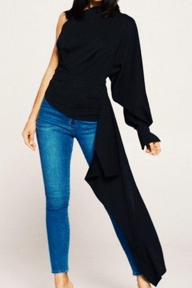 
                
                    Load image into Gallery viewer, Jamila One-Shoulder Asymmetric Top &amp;quot;BLACK&amp;quot; - Jannah&amp;#39;s Collection
                
            