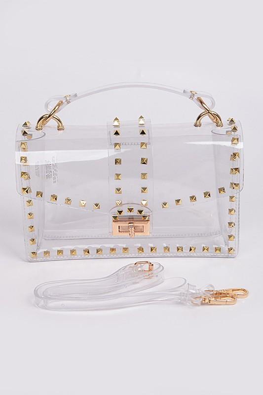 
                
                    Load image into Gallery viewer, SO SASSY STUDDED HANDBAG &amp;quot;CLEAR&amp;quot; - Jannah&amp;#39;s Collection
                
            