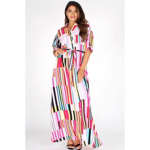 
                
                    Load image into Gallery viewer, Pink Multicolor Striped Maxi Dress-FINAL SALE - Jannah&amp;#39;s Collection
                
            