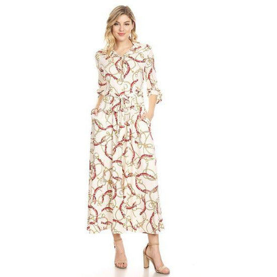 chinese dress ladies Women's Satin Chain Print Long Dress