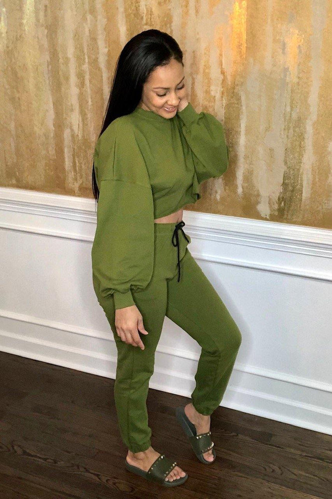 KENZIE CUT OFF LOUNGE SET OLIVE GREEN ***RESTOCKED*** - Jannah's Collection