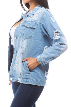 
                
                    Load image into Gallery viewer, FASHIONISTA DISTRESSED DENIM JACKET - Jannah&amp;#39;s Collection
                
            