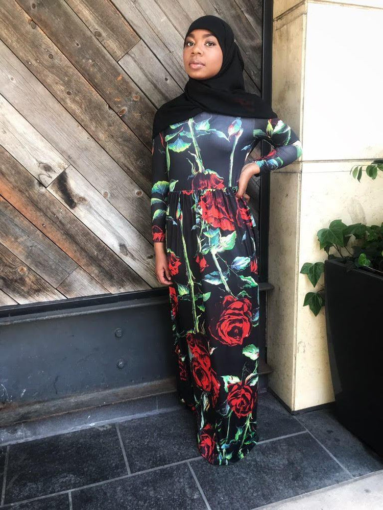 
                
                    Load image into Gallery viewer, BLACK FLORAL DRESS-FINAL SALE - Jannah&amp;#39;s Collection
                
            